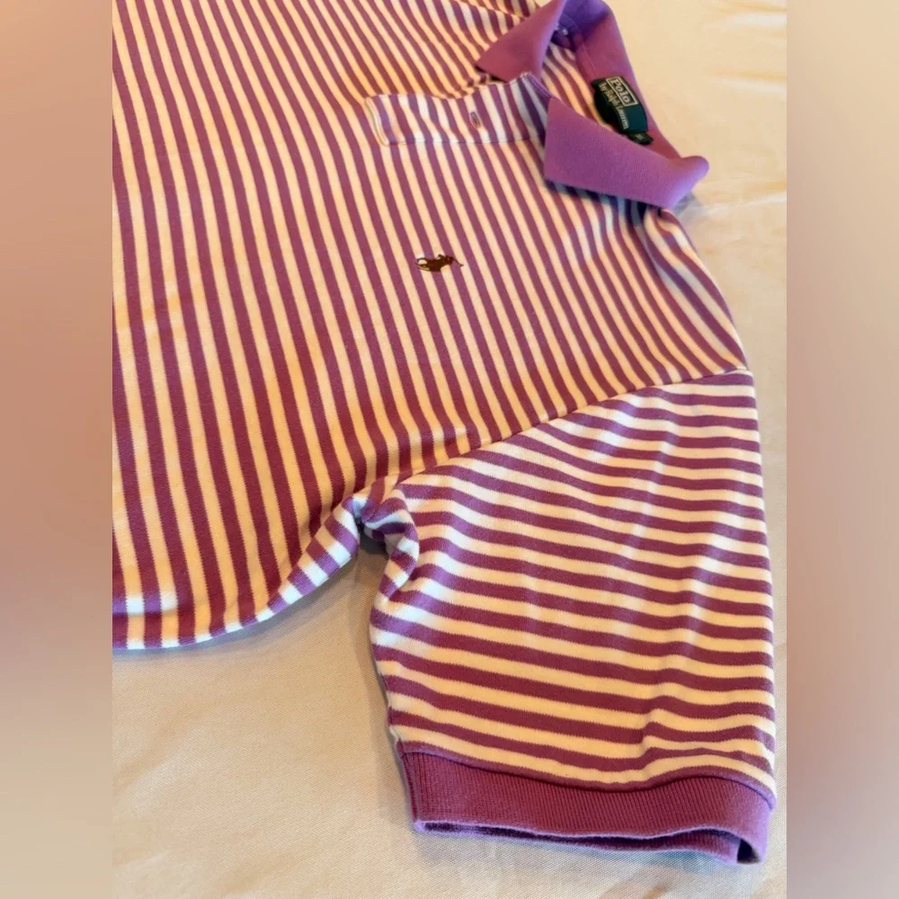 Polo by Ralph Lauren Purple and White Striped Polo with Brown Logo Sz XL
